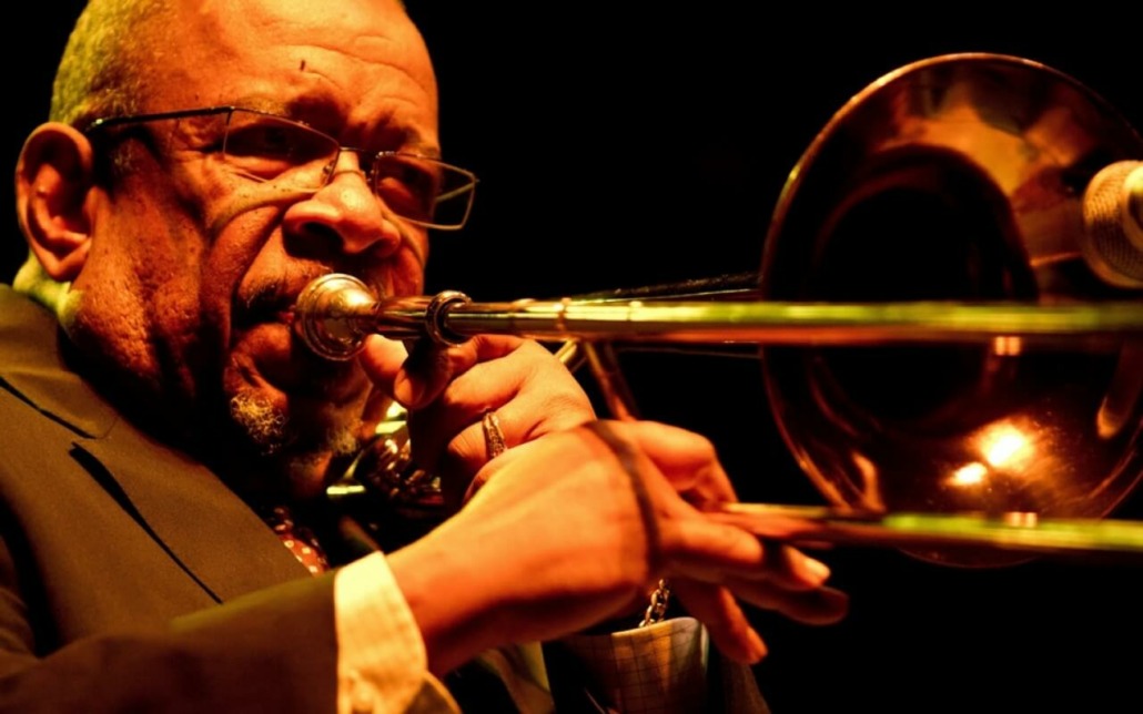 Fred Wesley plays the trumpet